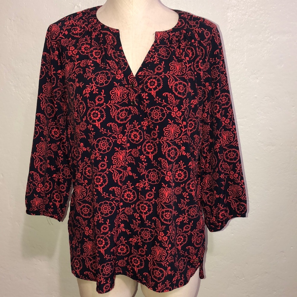 Tommy Hilfiger Red & Black Floral Blouse size Medium